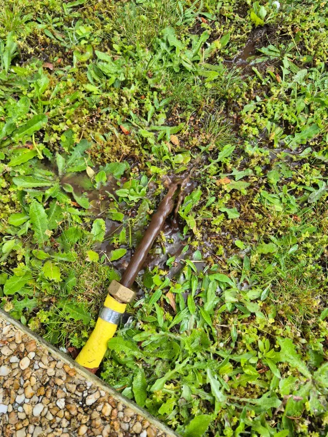 Tuyau fuyant dans l'herbe